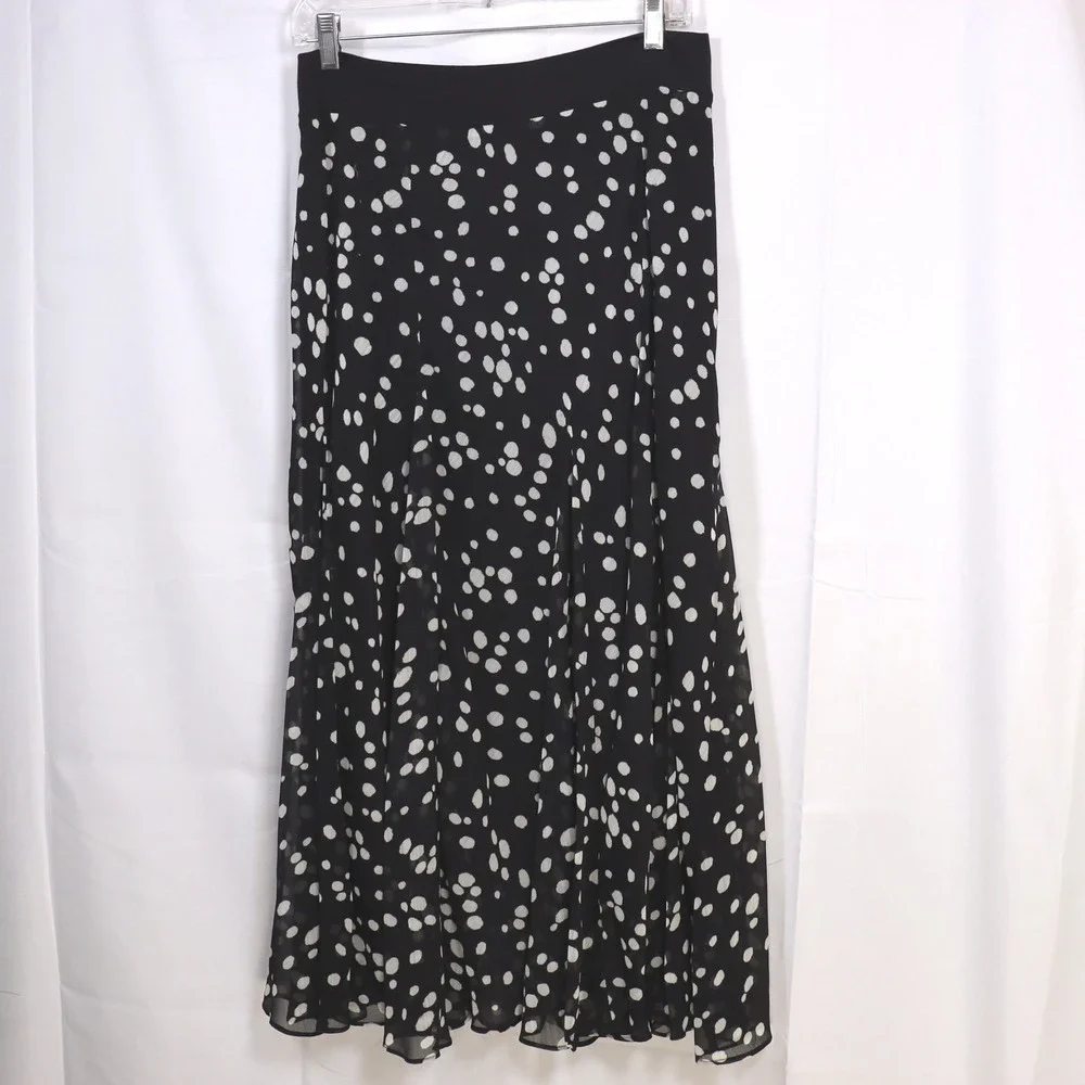 Lapis Maxi Skirt Large Black Womens Polka Dot Chiffon Flowy